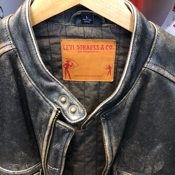 Levi’s leather cafe racer large brown vintage 90’s - Picture 7 of 8